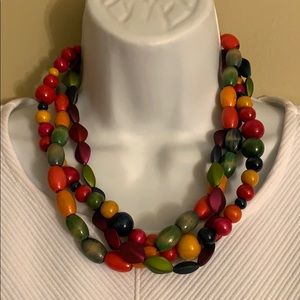 Triple Wood & Satin Smooth Bead necklace